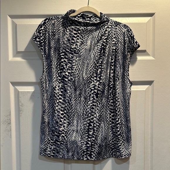NWT! Elie Tahari Blue Printed Draped Mock Neck Sleeveless Top Blouse XL - Picture 1 of 10